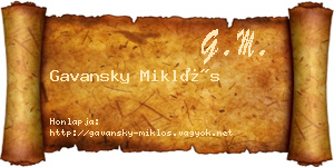 Gavansky Miklós névjegykártya